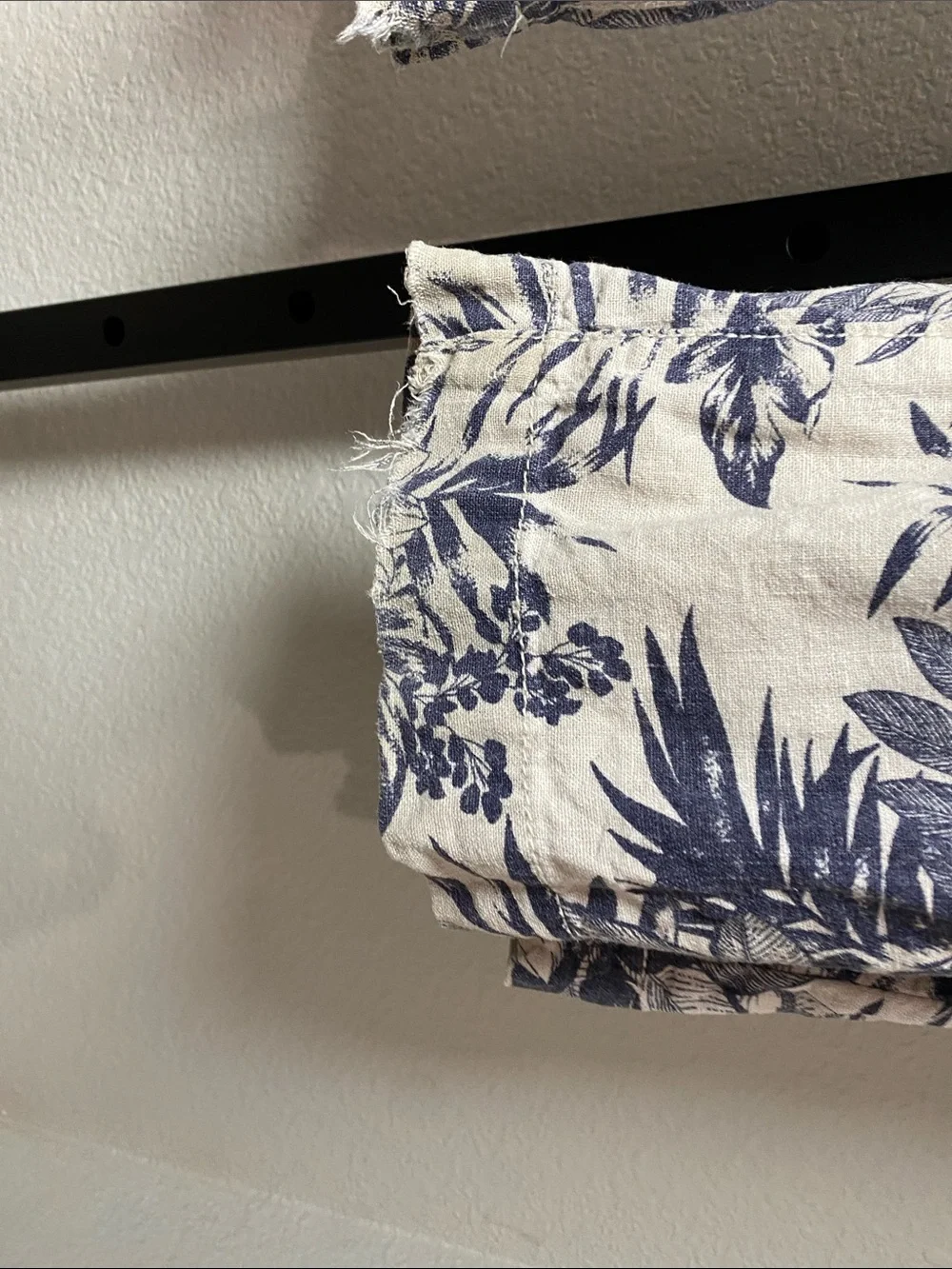 Linen and Rayon Navy Floral Beachy Smocked Waist Wide-Leg pants - Picture 3 of 11